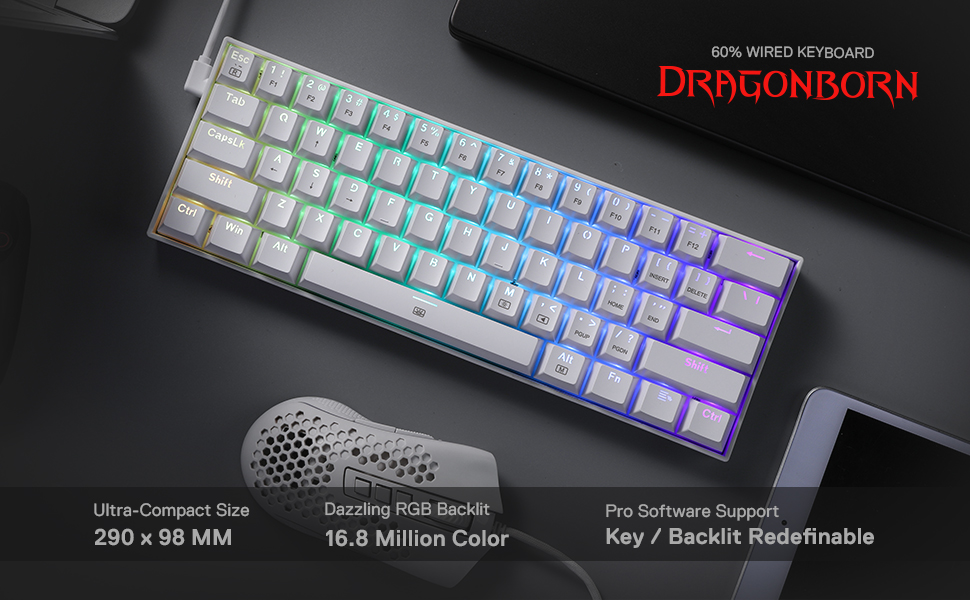 Redragon K630 RGB 60% GAMING KEYBOARD ( BLACK / WHITE )